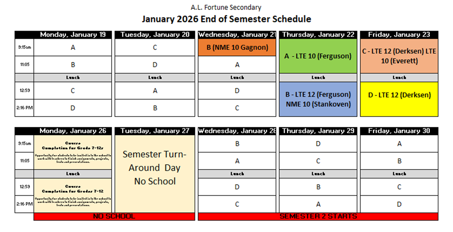 End of Semester Schedule